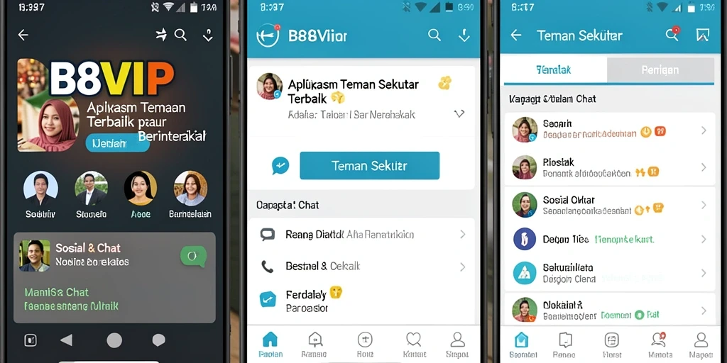 Tampilan antarmuka B8VIP untuk mencari teman sekitar.
