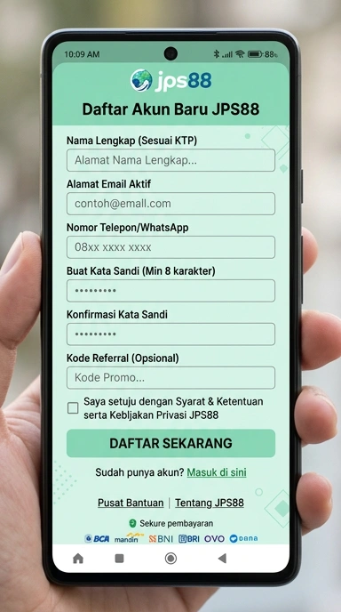Tampilan halaman daftar jps88
